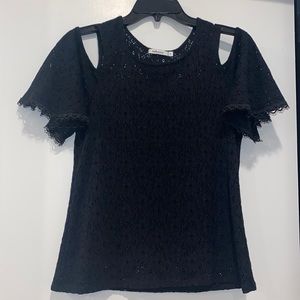 Redhaute black lace cold shoulder ruffle top